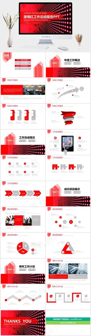 激情红喜庆风商务工作总结报告PPT模板预览图